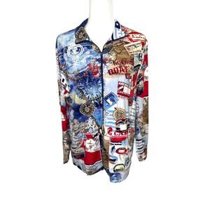 Chico's Nautical Traveler Multicolor Print Zip Front Long Sleeve Jacket Stretch